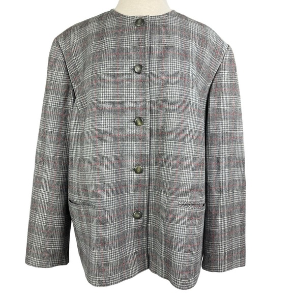 Pendleton Vintage Wool Gray Plaid Blazer Jacket Womens‎ Size 22W - Picture 1 of 8